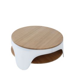 YERA-Ronde salontafel met twee natuurlijke en witte hoogtes, Ø86,5 x 37,5 cm