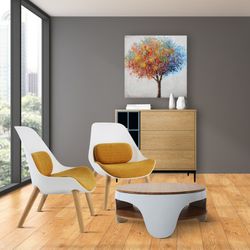 YERA-Ronde salontafel met twee natuurlijke en witte hoogtes, Ø86,5 x 37,5 cm