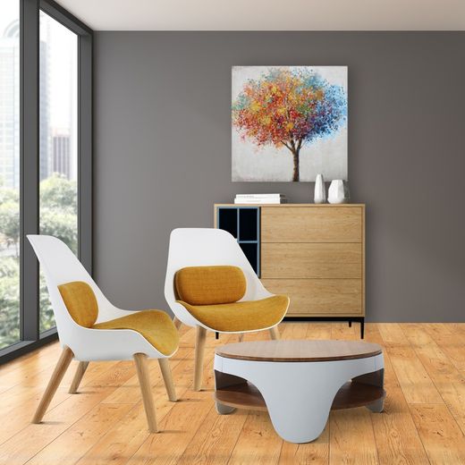 YERA-Ronde salontafel met twee natuurlijke en witte hoogtes, Ø86,5 x 37,5 cm