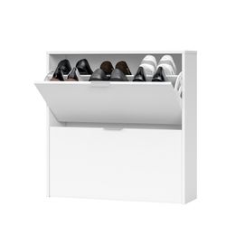Étagère à chaussures 2 portes pour 16 paires en blanc, 75 x 22 x 76 cm