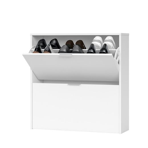 Étagère à chaussures 2 portes pour 16 paires en blanc, 75 x 22 x 76 cm