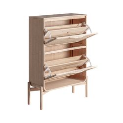 Shoe rack made of ash wood and rattan in natural, 76 x 29 x 107 cm | Weurtz