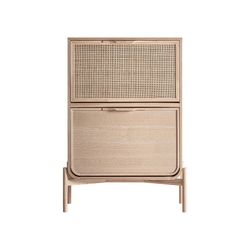 Shoe rack made of ash wood and rattan in natural, 76 x 29 x 107 cm | Weurtz