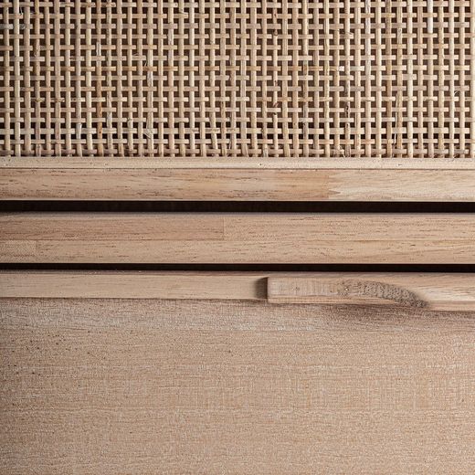 Shoe rack made of ash wood and rattan in natural, 76 x 29 x 107 cm | Weurtz