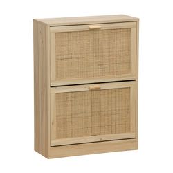 Sapateira em melamina e rattan natural, 60 x 24 x 82 cm | Decoração
