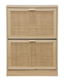 Étagère à chaussures en mélamine et rotin naturel, 60 x 24 x 82 cm | Décor