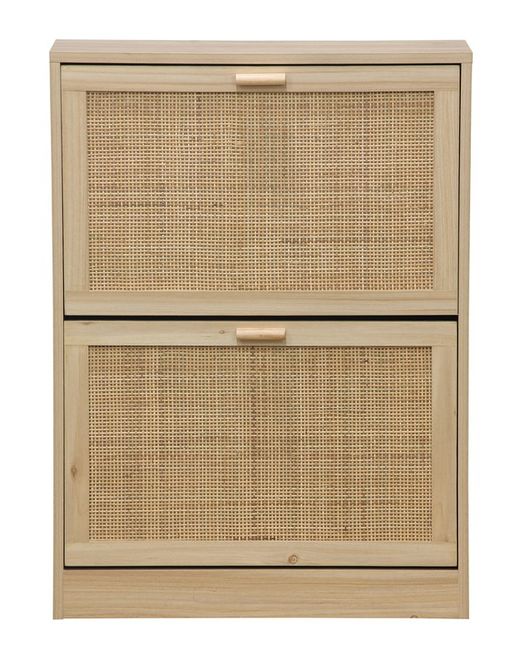 Étagère à chaussures en mélamine et rotin naturel, 60 x 24 x 82 cm | Décor