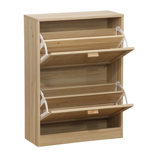 Étagère à chaussures en mélamine et rotin naturel, 60 x 24 x 82 cm | Décor