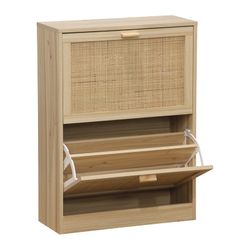 Sapateira em melamina e rattan natural, 60 x 24 x 82 cm | Decoração