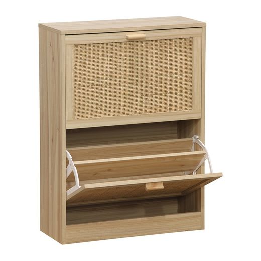 Étagère à chaussures en mélamine et rotin naturel, 60 x 24 x 82 cm | Décor