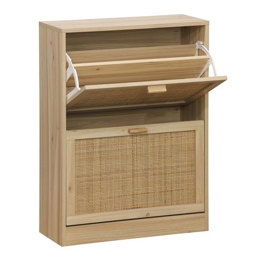 Étagère à chaussures en mélamine et rotin naturel, 60 x 24 x 82 cm | Décor