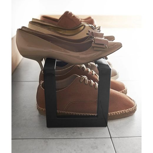 Extendable black steel shoe rack, 38 x 15 x 30 cm | line