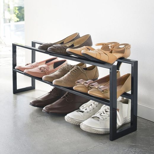 Extendable black steel shoe rack, 38 x 15 x 30 cm | line