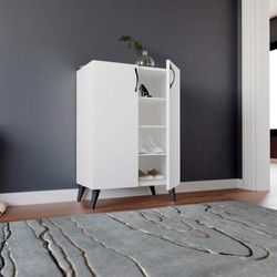 Zapatero multiuso de madera en blanco, 60 x 33 x 87 cm | Rodas