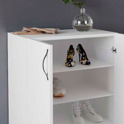 Zapatero multiuso de madera en blanco, 60 x 33 x 87 cm | Rodas