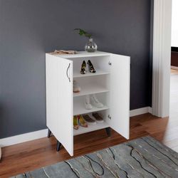 Zapatero multiuso de madera en blanco, 60 x 33 x 87 cm | Rodas