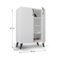 Zapatero multiuso de madera en blanco, 60 x 33 x 87 cm | Rodas