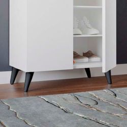 Zapatero multiuso de madera en blanco, 60 x 33 x 87 cm | Rodas