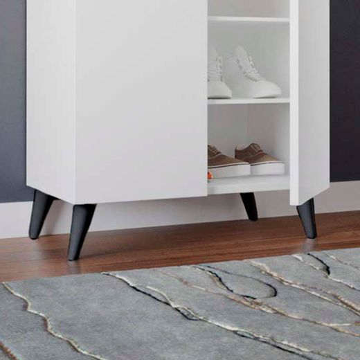 Zapatero multiuso de madera en blanco, 60 x 33 x 87 cm | Rodas