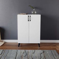 Zapatero multiuso de madera en blanco, 60 x 33 x 87 cm | Rodas