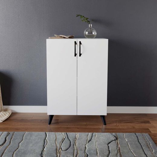 Zapatero multiuso de madera en blanco, 60 x 33 x 87 cm | Rodas